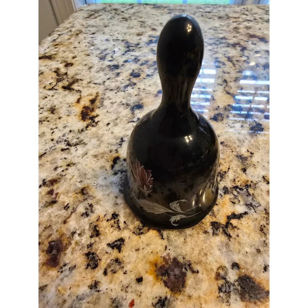 Vintage Floral‎ Ceramic Hand Bell Black Collectible Tabletop Decoration